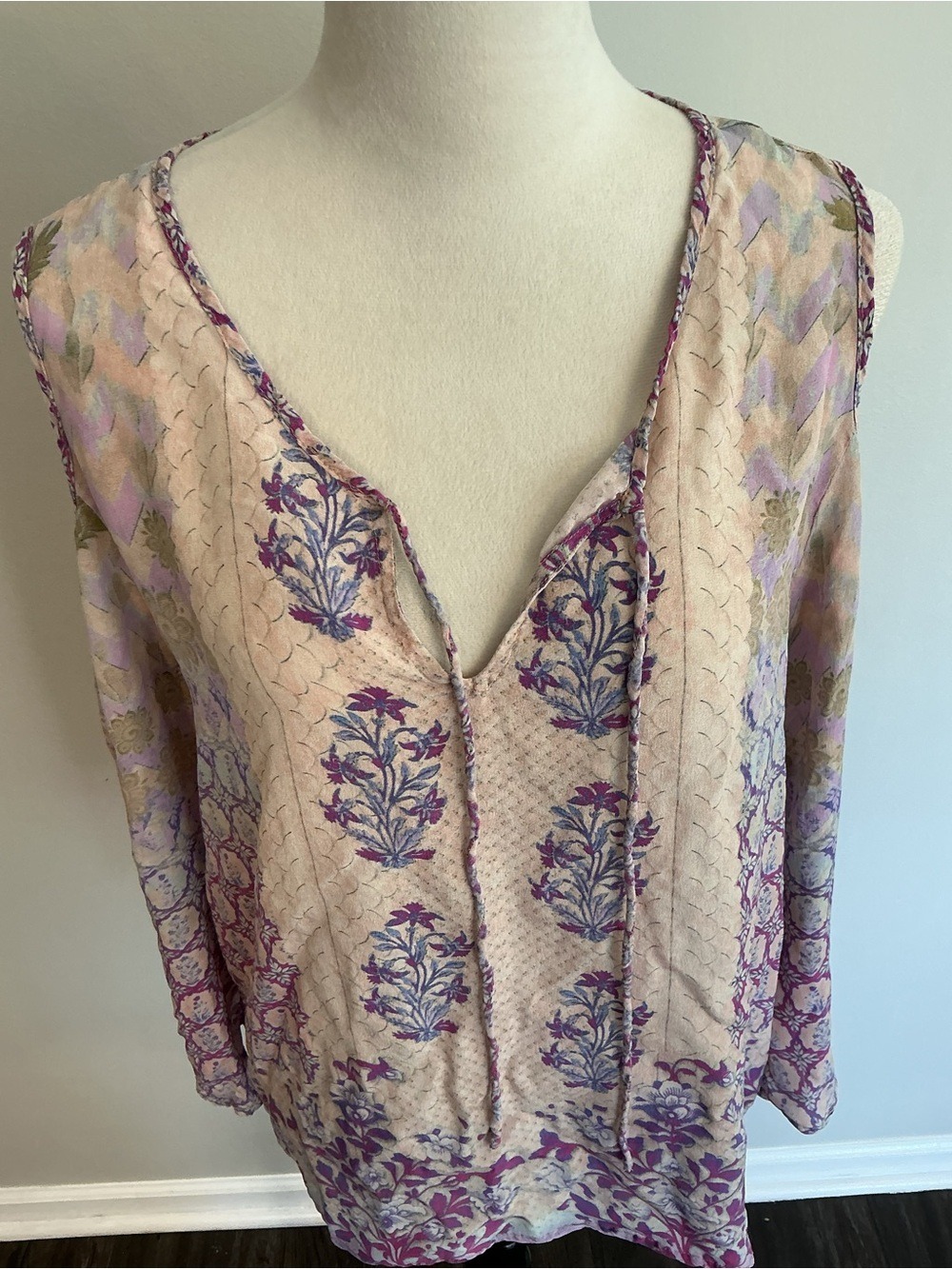 Tolani Silk Cold Shoulder Peasant Blouse - Picture 2 of 10